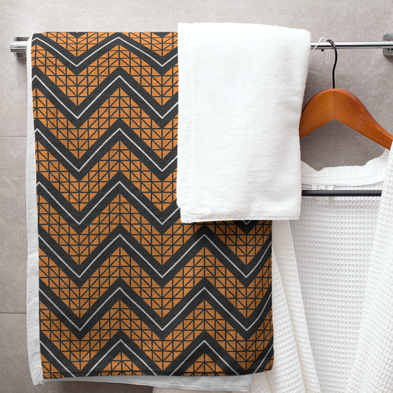 Stephenie Classic Hand Drawn Chevrons Bath Towel, Yellow/Black