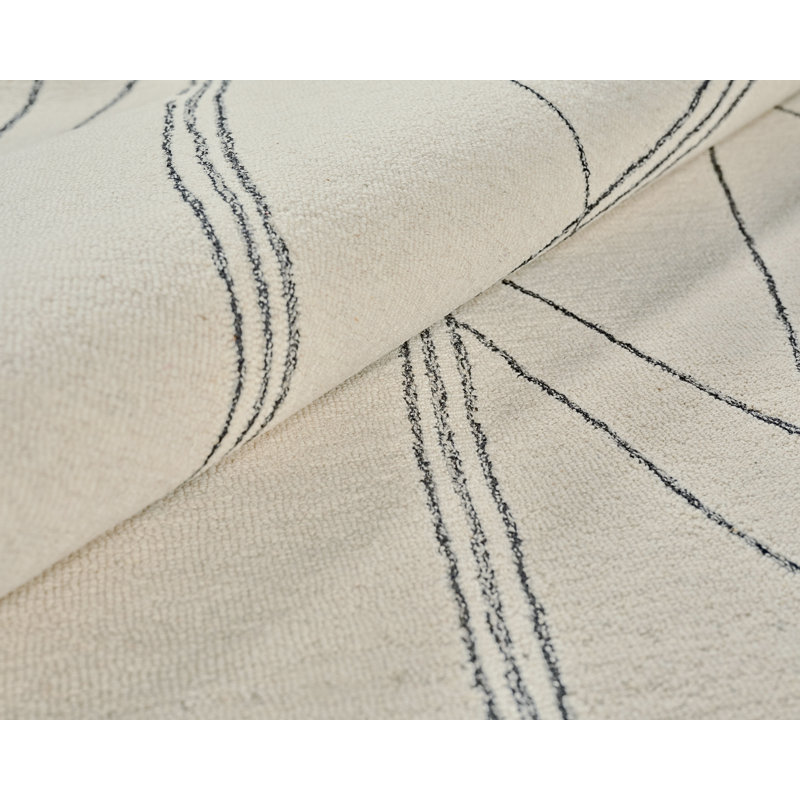 Tangiers Hand Tufted Wool Area Rug in Ivory/Black, Rectangle 14' x 18'