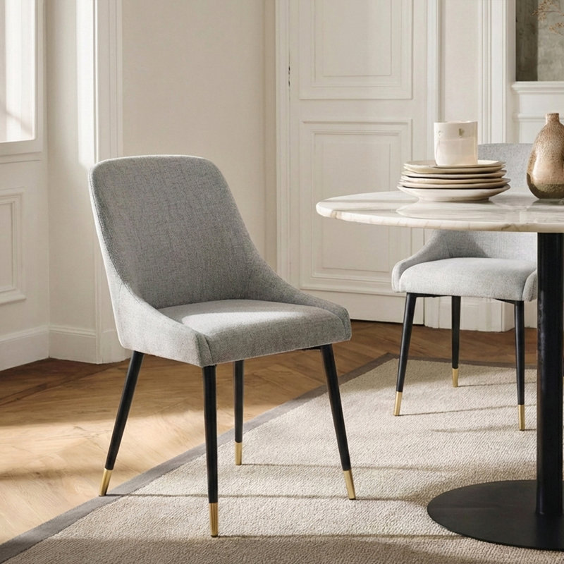 Modern Fabric Upholstered Dining Chairs with Ergonomic Backrest, Golden Metal Legs, Beige