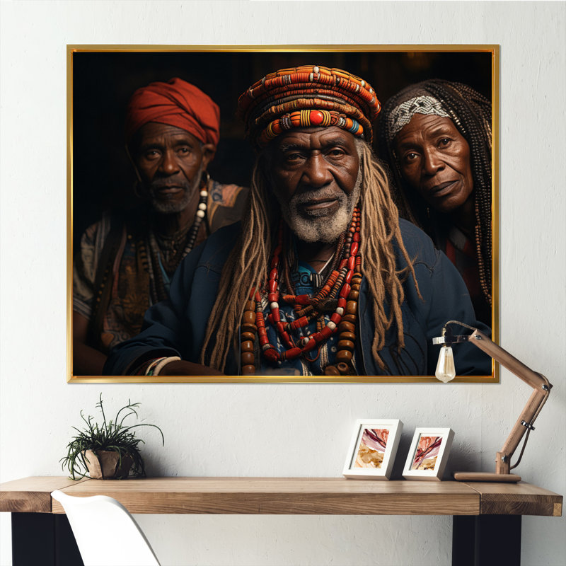 «African Legacy III» sur toile, Cadre flottant doré, H 34 po x l 44 po x P 1,5 po