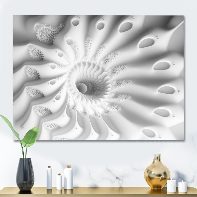 Annemasse - Fractale blanche en spirale en V - reproduction sur toile, L 20 po x H 12 po, Toile tendue