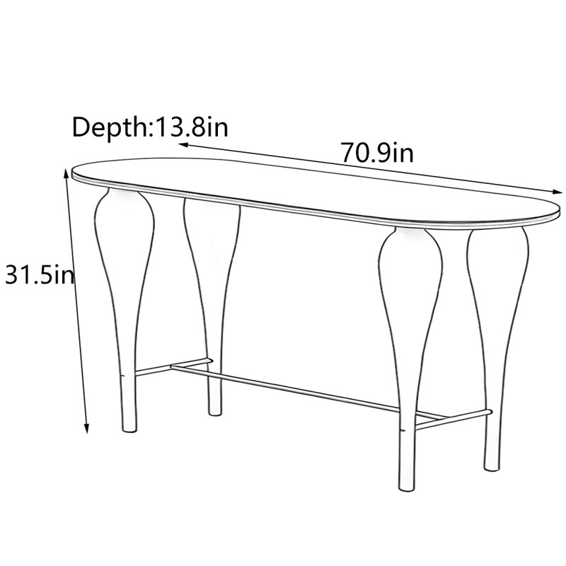 Console Italian Minimalist, H 31,5 po x l 70,9 po x P 13,8 po, Noir