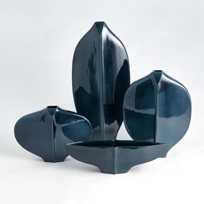 Center Ridge Vase-Blue, 18.25" H x 14" W x 4" D