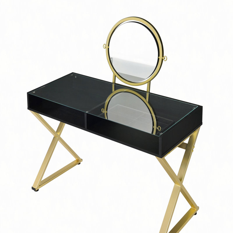 Coiffeuse Coleen avec miroir et plateau à bijoux (tabouret non inclus)