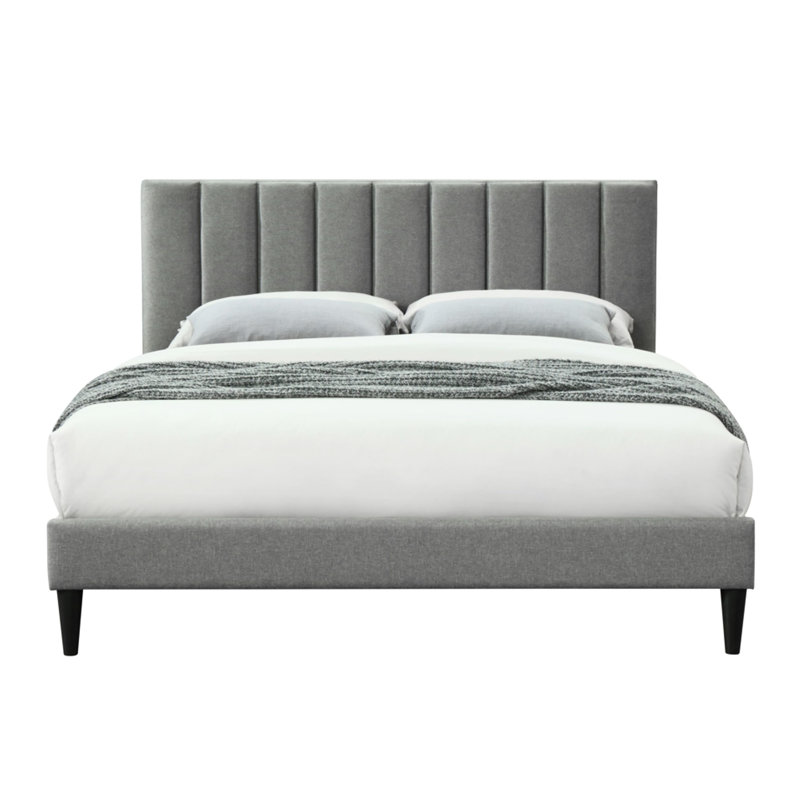 Lit simple dans une boîte avec support - Tête de lit tapissier grise avec élément décoratif