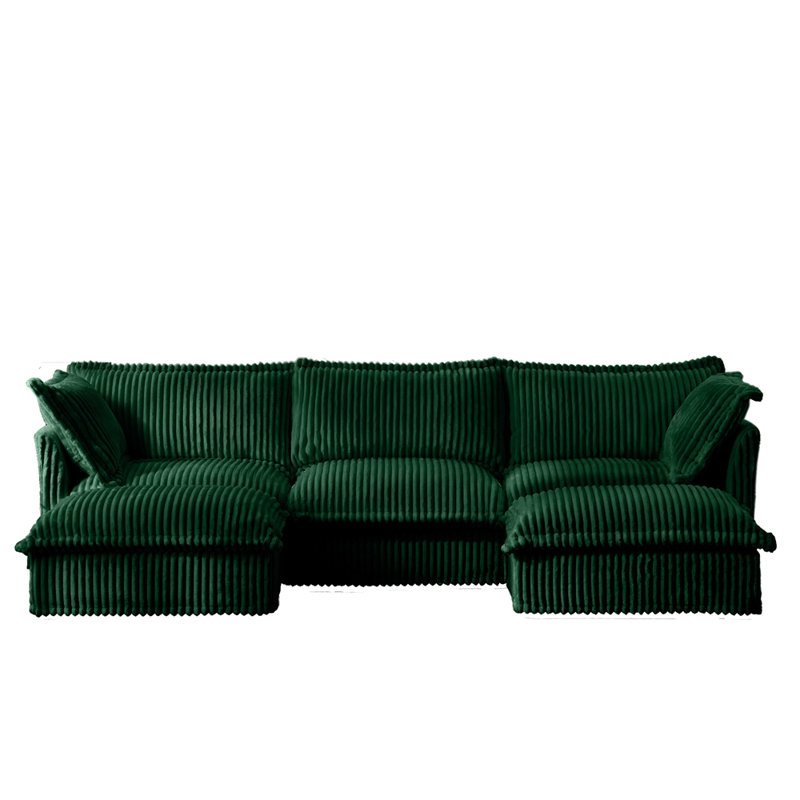 Canapé modulaire 4 places avec 2 repose-pieds, canapé modulaire, H 34,6 po x l 120 po x P 55 po, 5, Vert