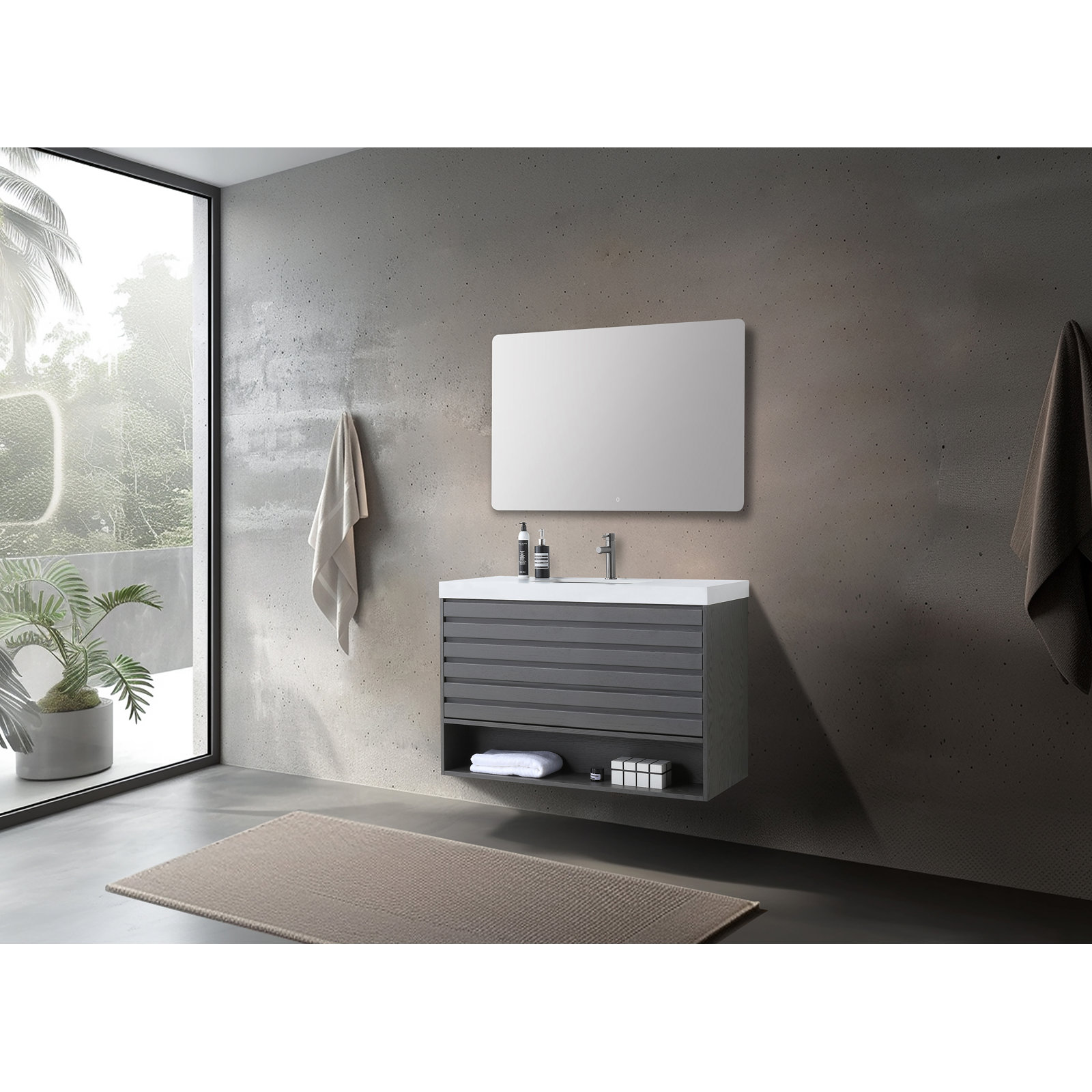 Heideman 36" Pecan Oak With Black Countertop, White, Gray