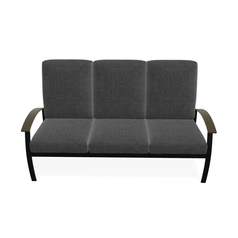 Canapé de patio 3 places avec coussins Askar, Tissage uni ardoise coulée Sunbrella®, Bois de plage P40, Noir texturé