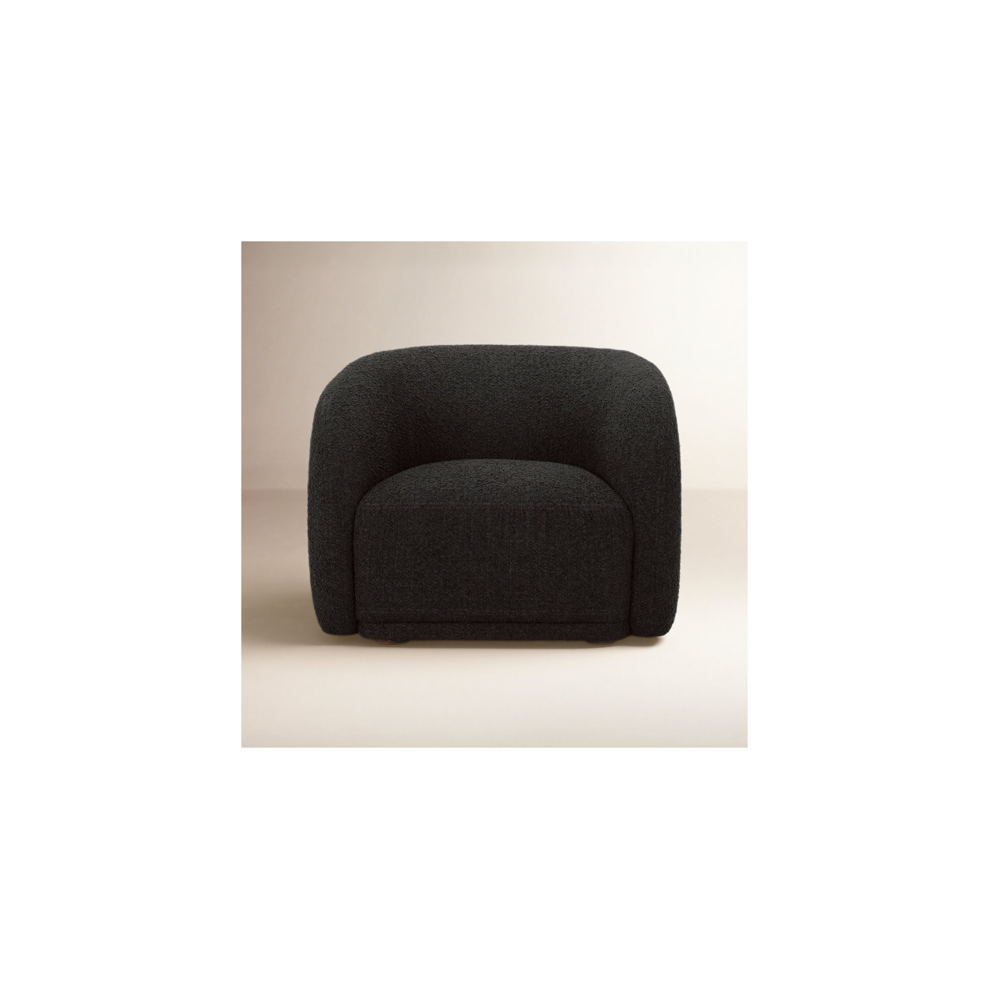 Penelope Upholstered Barrel Accent Chair, Black Boucle