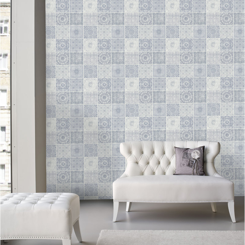 Rouleau de papier peint mosaïque L 33 pi x l 20,5 po, Bleu