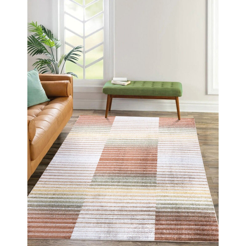 Angola Striped Brown Rug – Modern Living Room Carpet, Bedroom & Hallway Runner | Washable, Non-Shedding & Stain Resistant Area Rug