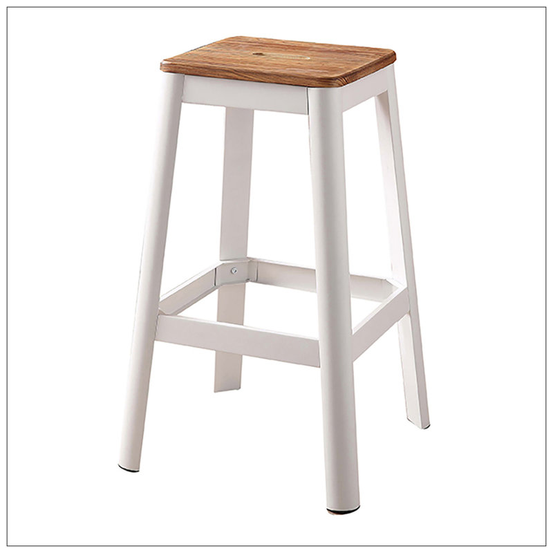 Armless Bar Stool With Crossbar Support, Brown/White