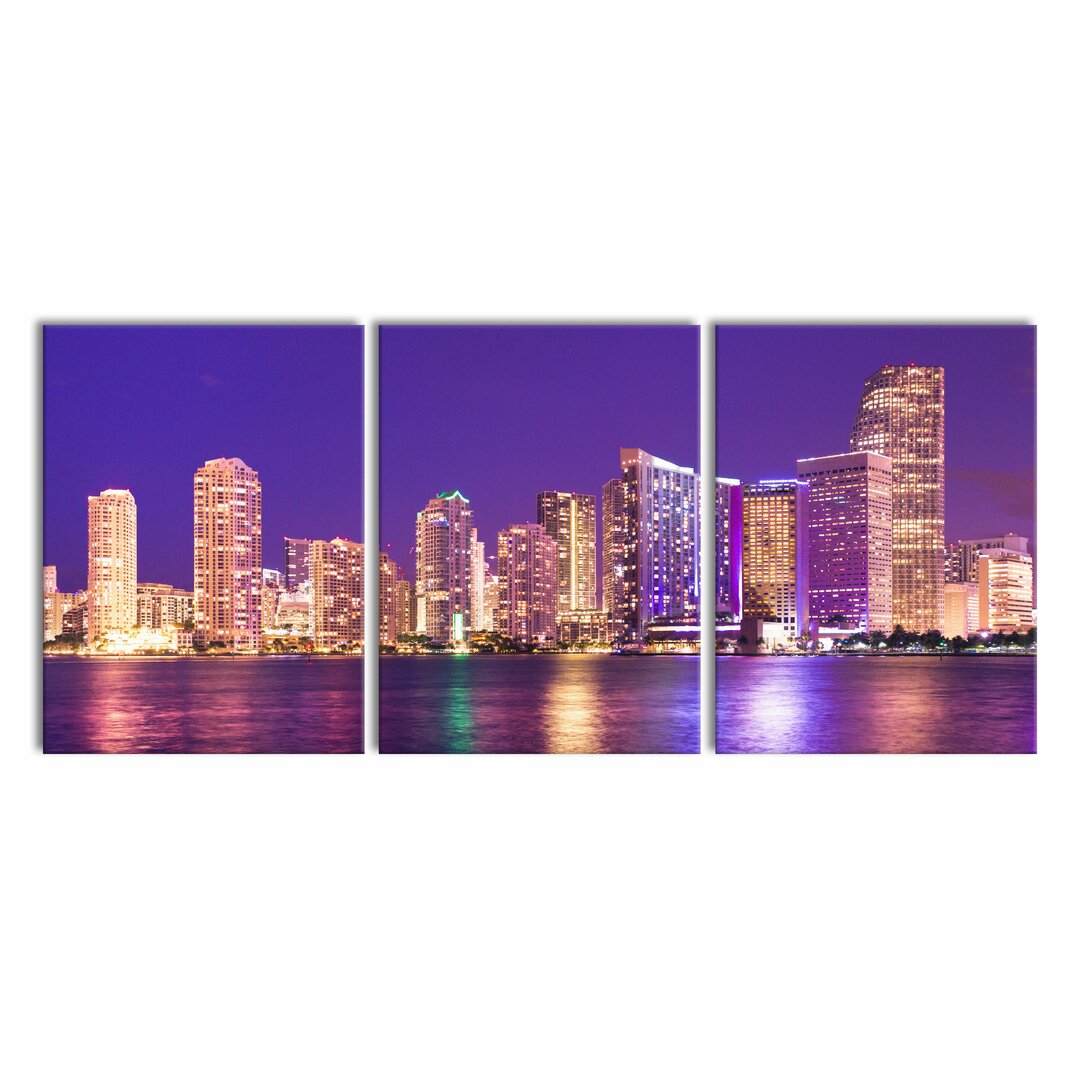 3-tlg. Leinwandbilder-Set Skyline of Miami, Florida