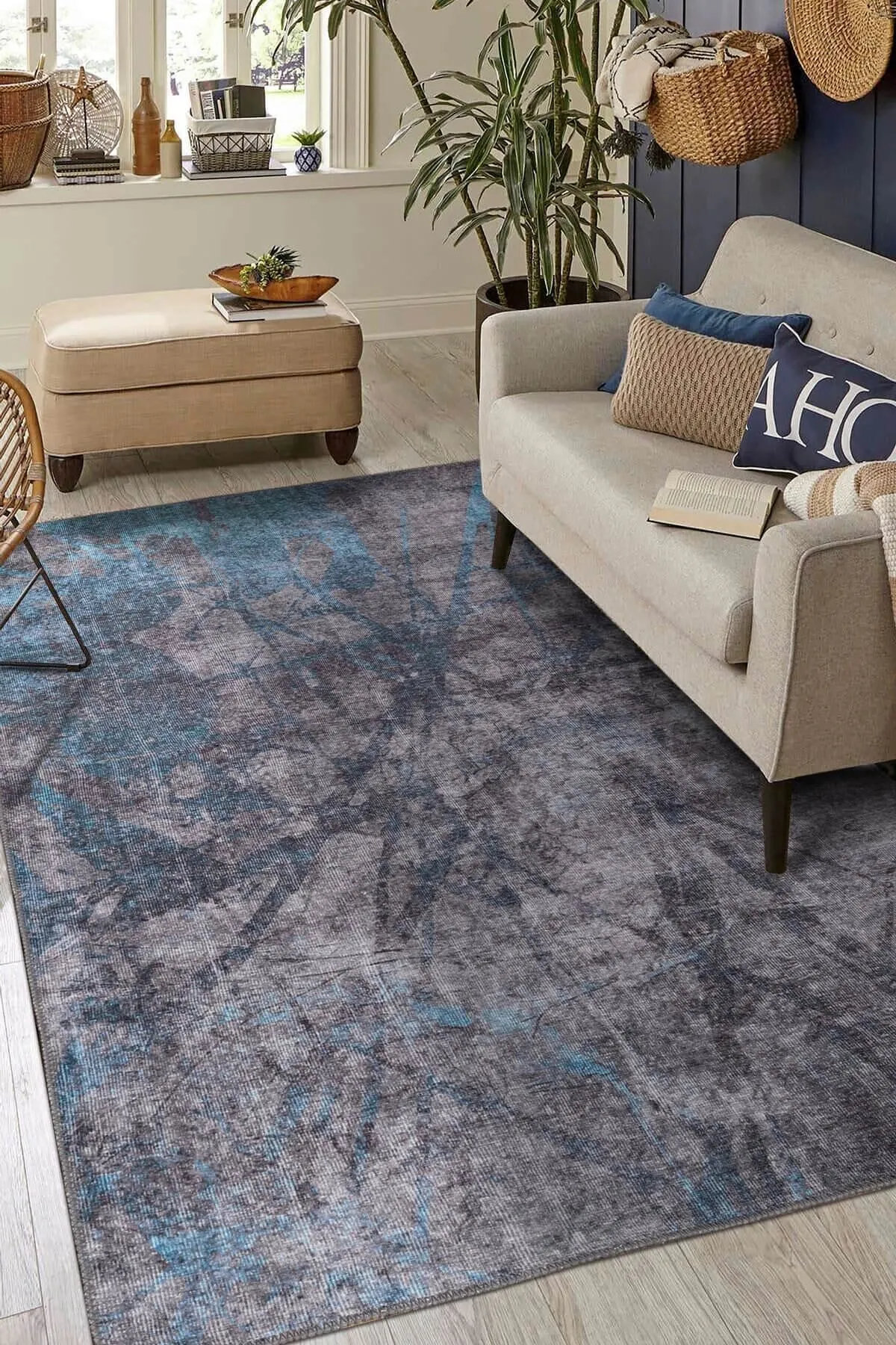 Brayden Studio® Fusion Modern Woven Base Decorative Gray/Blue Rug | Wayfair