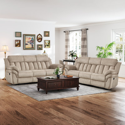 87.4'' Wide Pineapple-Textured Chenille Manual Reclining Sofa With Overstuffed Comfort (Set Of 2)
