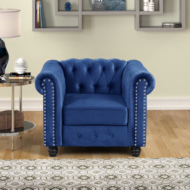 Fauteuil Chesterfield Eisner, Bleu velours