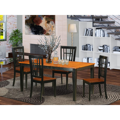 Ensemble de table de salle à manger 5 pièces pour 4 personnes comprenant une table de cuisine rectangulaire avec rallonge papillon et 4 chaises de salle à manger, noir et cerise