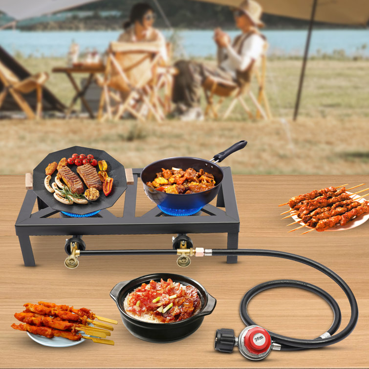 18.9 Portable Double Burner Outdoor Gas Stove Propane Cooker with Regulator