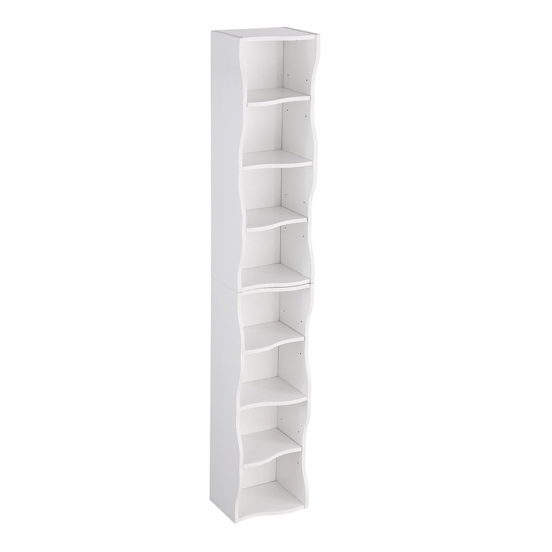 Bibliothèque ultra-mince à 8 couches réglables avec une bordure ondulée, qui est plus agréable esthétiquement, convient aux bibliothèques hautes et étroites, d'exposition et multifonctionnelles dans les bureaux à domicile