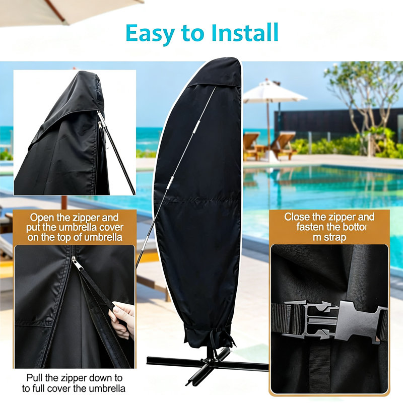 Patio Umbrella Cover, Outdoor Waterproof Cantilever Offset Parasol Banana Umbrella Cover, (Black)