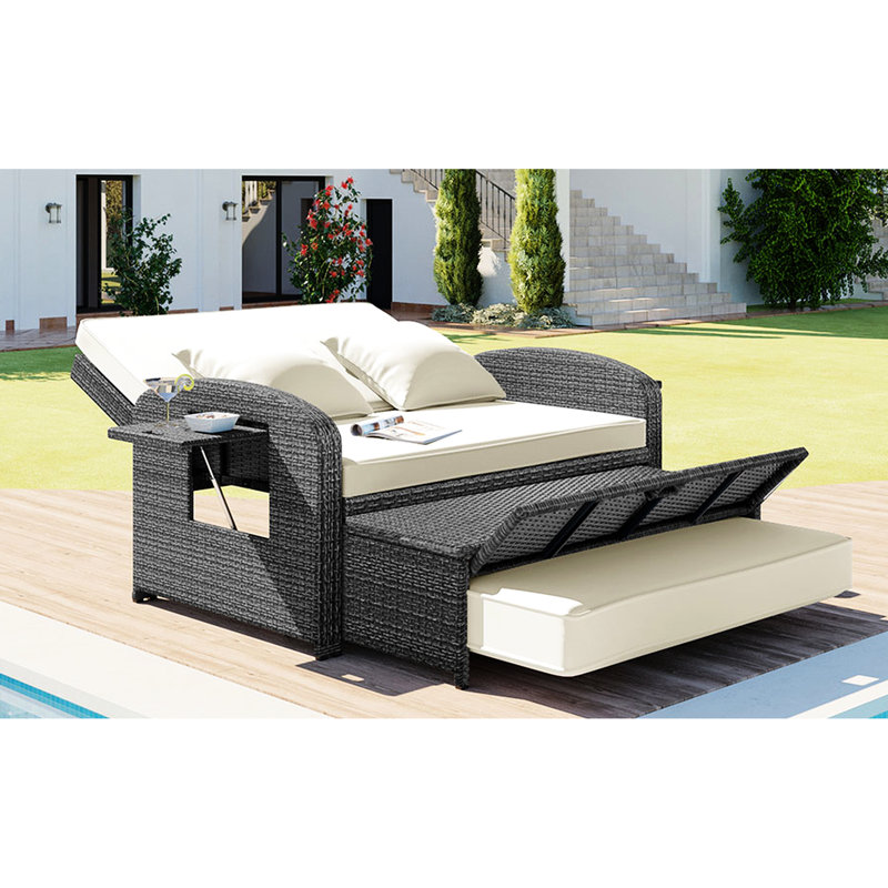 Double méridienne avec pe et coussin - siège d'extérieur, lit de jour inclinable blanc - Housse