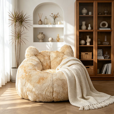 Fauteuil à billes en fausse fourrure l 41,5 po en forme de chat avec coussin de queue