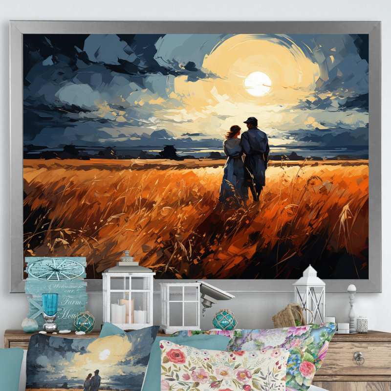 Wheatfield Sunset Romance, H 16 po x l 32 po x P 1 po, Cadre simple argenté