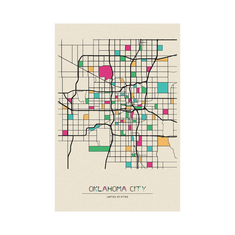Oklahoma City, USA Map by Ayse Deniz Akerman - Wrapped Canvas Painting, 20.32 cm H x 30.48 cm W