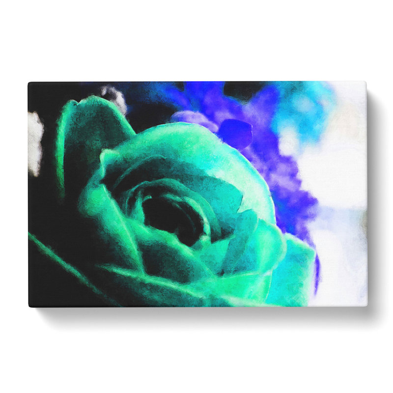 CAN1919CAN Teal Rose Flower Painting - Wrapped Canvas Print, 35cm H x 60cm W x 3cm D