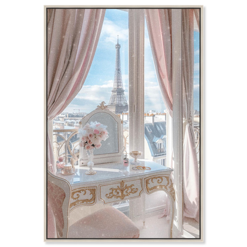 Art de salle de bain rose sur toile Paris par Notoriart, Cadre noir, H 16 po x l 11 po