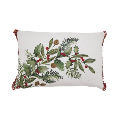 Holly Branch Filled Throw Pillow