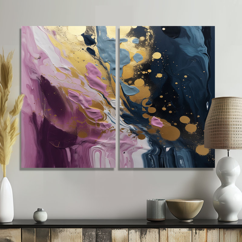 Mauve et bleu mouvements en peinture III - art mural moderne, Toile tendue, Ne s’applique pas, H 36 po x l 48 po