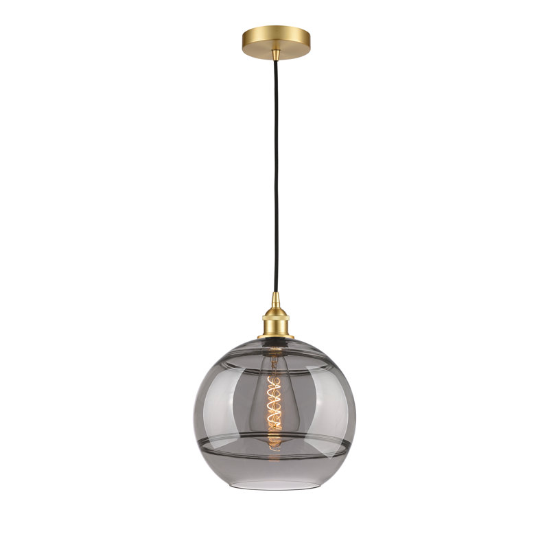Luminaire suspendu 1 lumière Edison Bienes-616-G556, Gris fumée clair, H 13,38 po x l 12 po x P 12 po, Or satiné