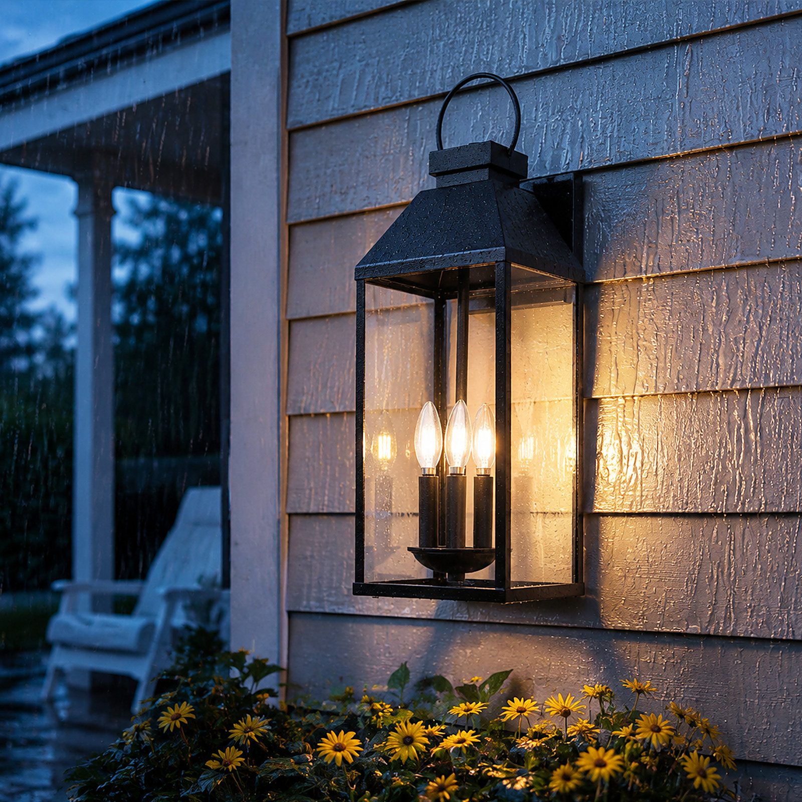 3 Light Outdoor Steel Wall Light, Matte Black