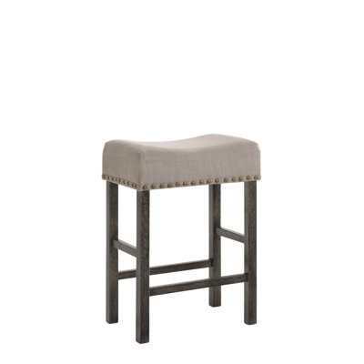 Tabouret à hauteur de comptoir en lin brun clair et gris vieilli, ensemble de 2