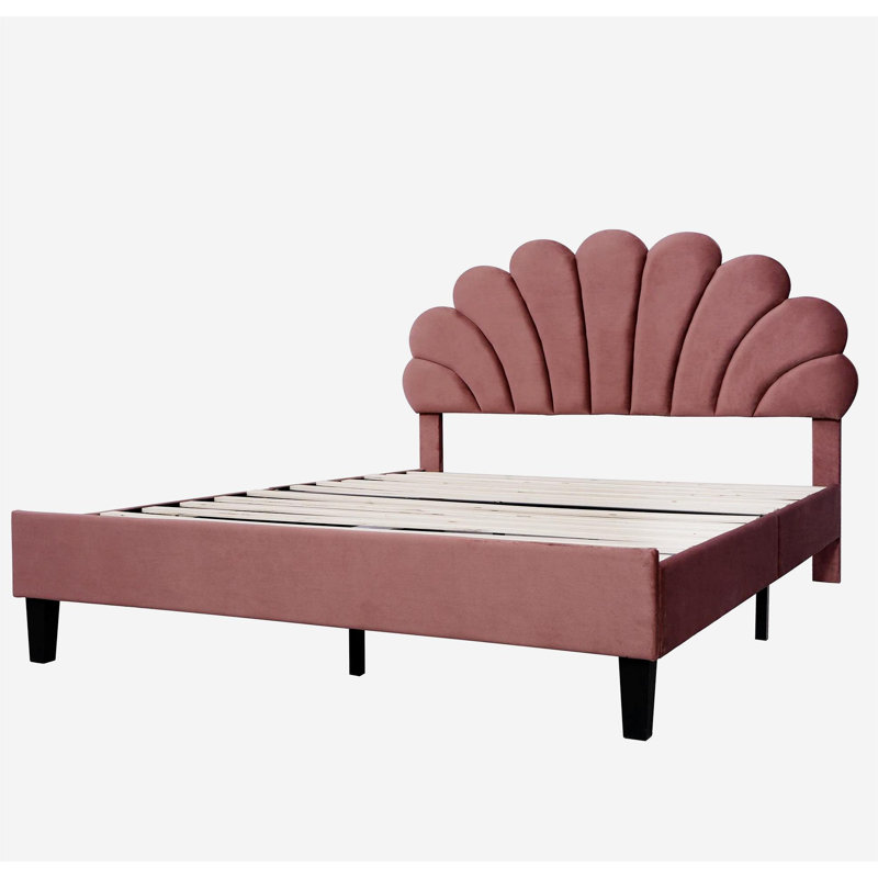 Genny Upholstered Velvet Bed, Red