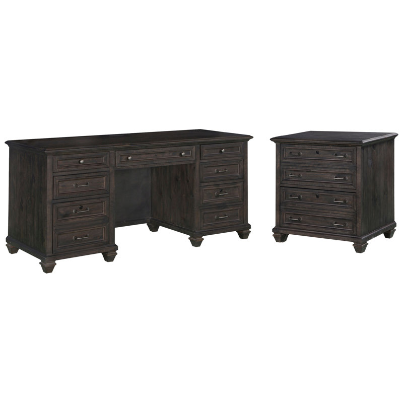 Credenza With Lateral File, Weathered Charcoal, 2 Pieces: Desk, Filing Cabinet