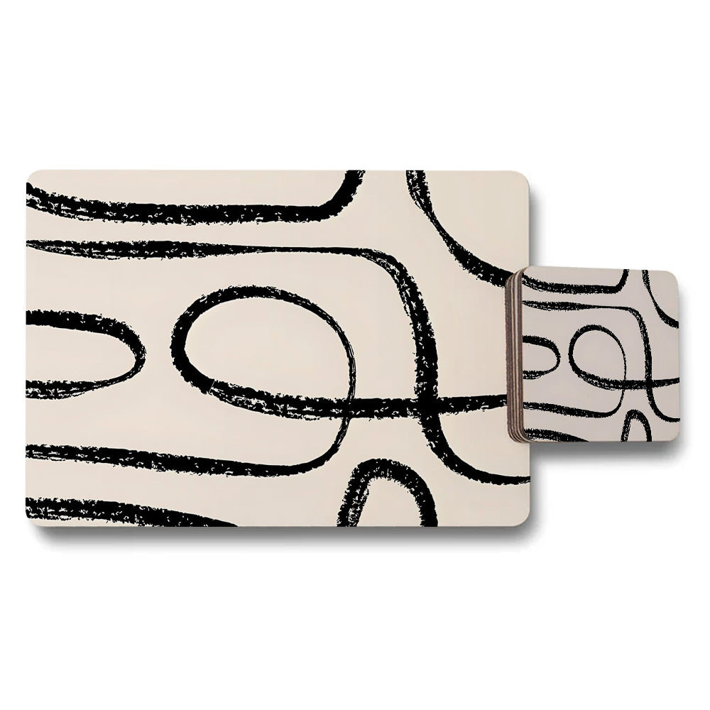 Abstract Black Line Art Placemat and Coaster Set for Table