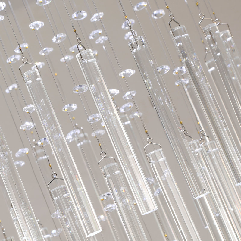 Modern Crystal Chandelier - Long High Ceiling Fixture For Foyer, Entryway, And Living Room, Diameter 15.8"