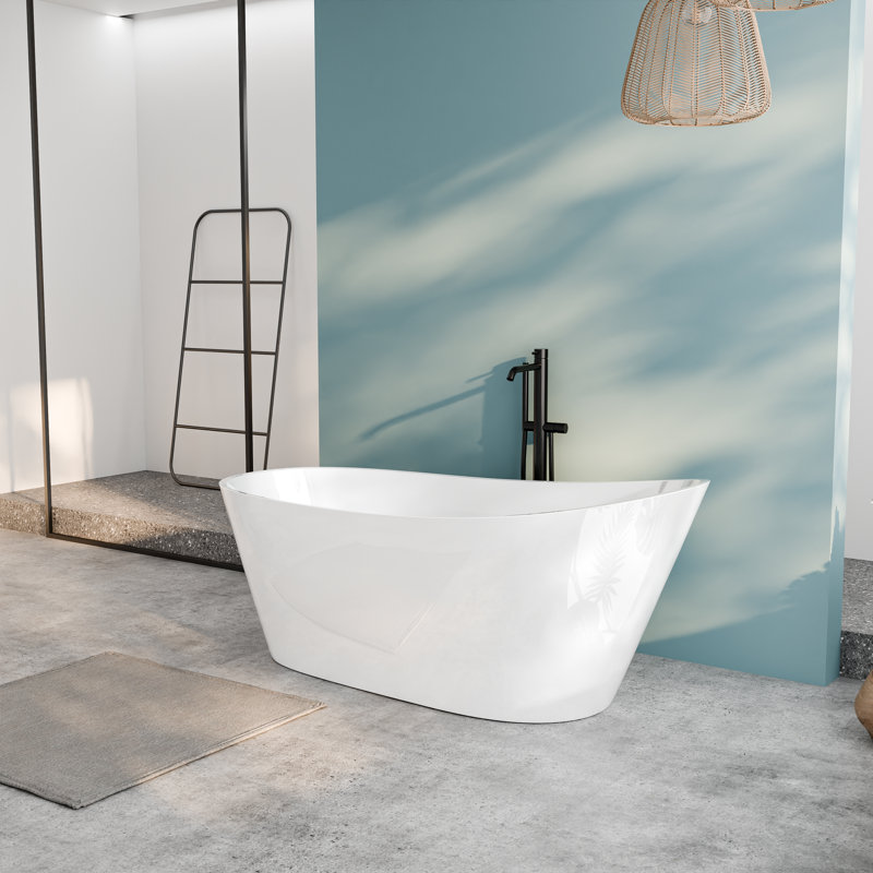 Biocura 67" Modern Acrylic Freestanding Bathtub With Brushed Nickel Drain, Polished Chrome