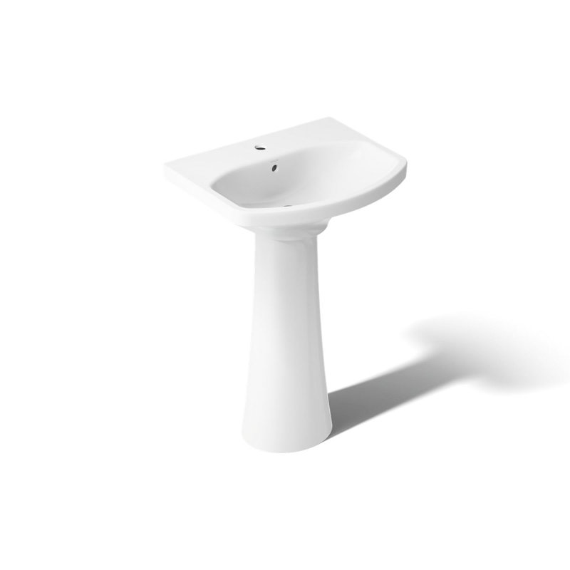 Cimarron® 26.81" Vitreous China U-Shape Pedestal Bathroom Sink with Overflow, White, Single