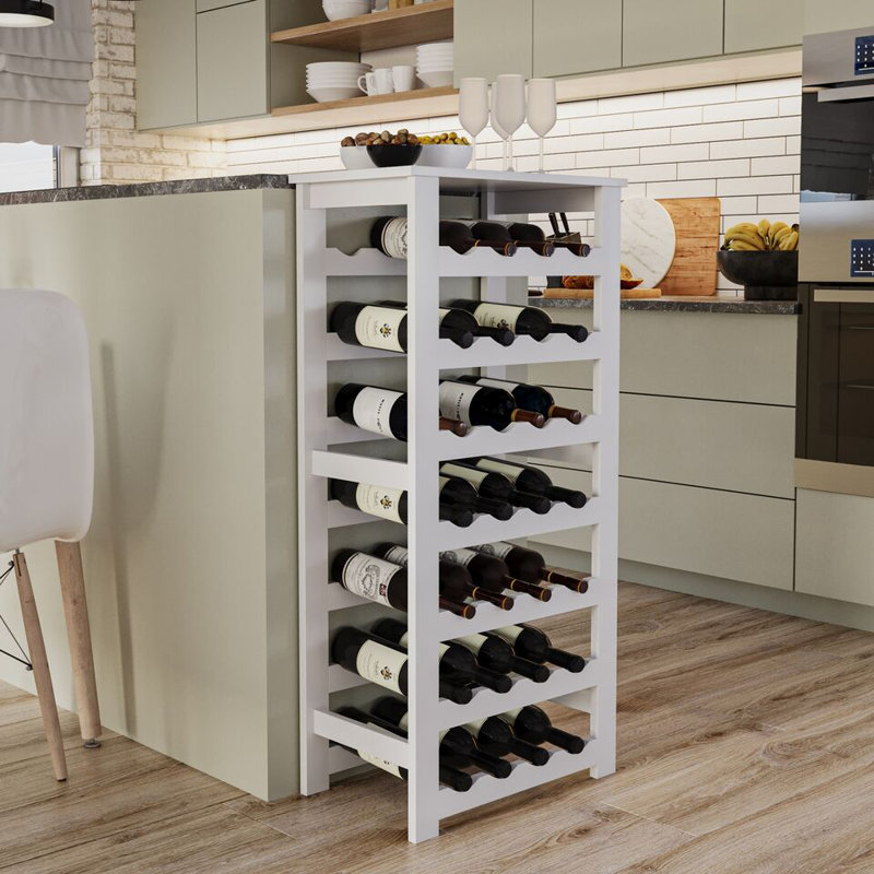 Abderahmane Solid Wood Freestanding Wine Bottle Rack, White