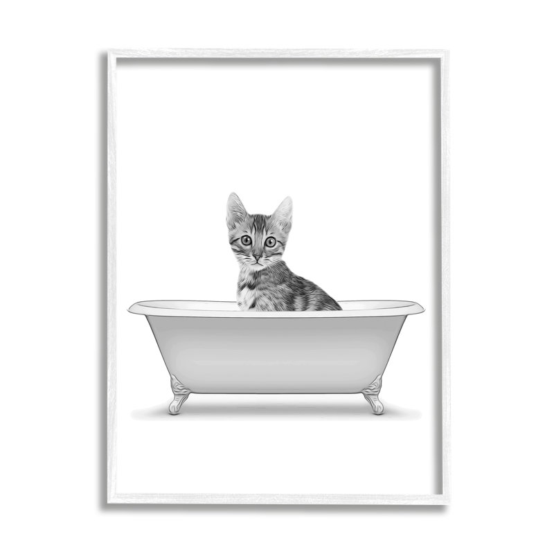 «Chaton dans la baignoire de la baignoire», encadrée sur bois par Annalisa Latella, impression, H 16 po x l 20 po x P 1,5 po