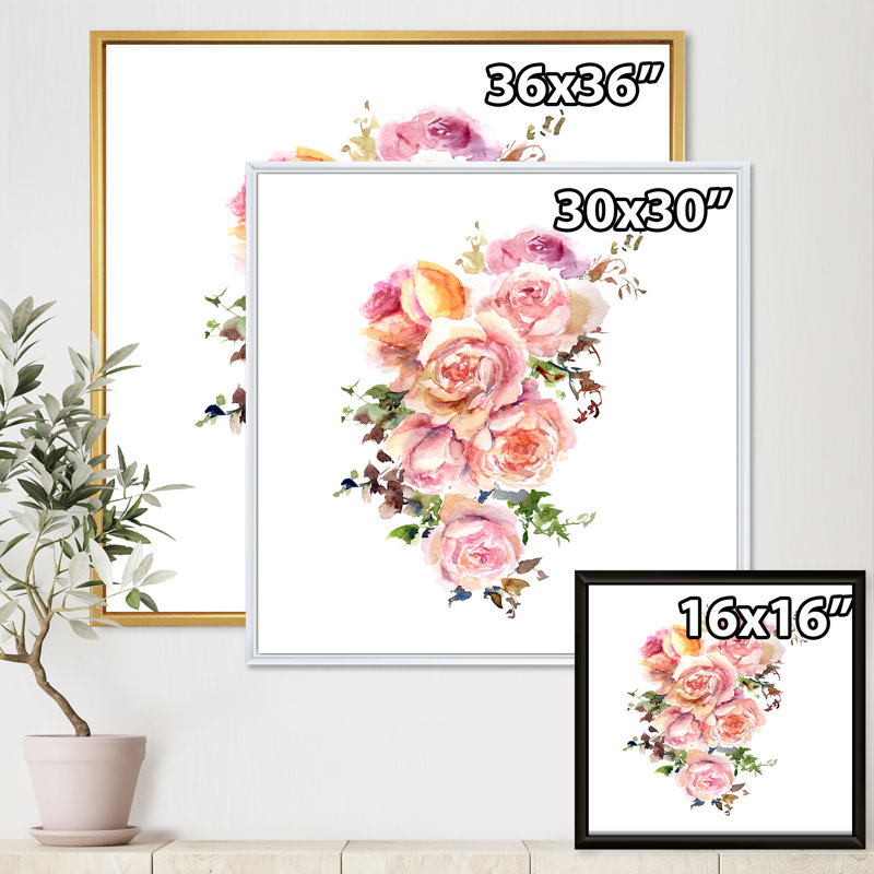 Fleurs roses, peinture sur toile, H 30 po x l 30 po x P 1 po, Cadre flottant blanc