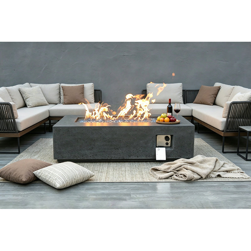 Dublin 52" Rectangle Concrete Fire Table Dark Gray Color, Dark Gray