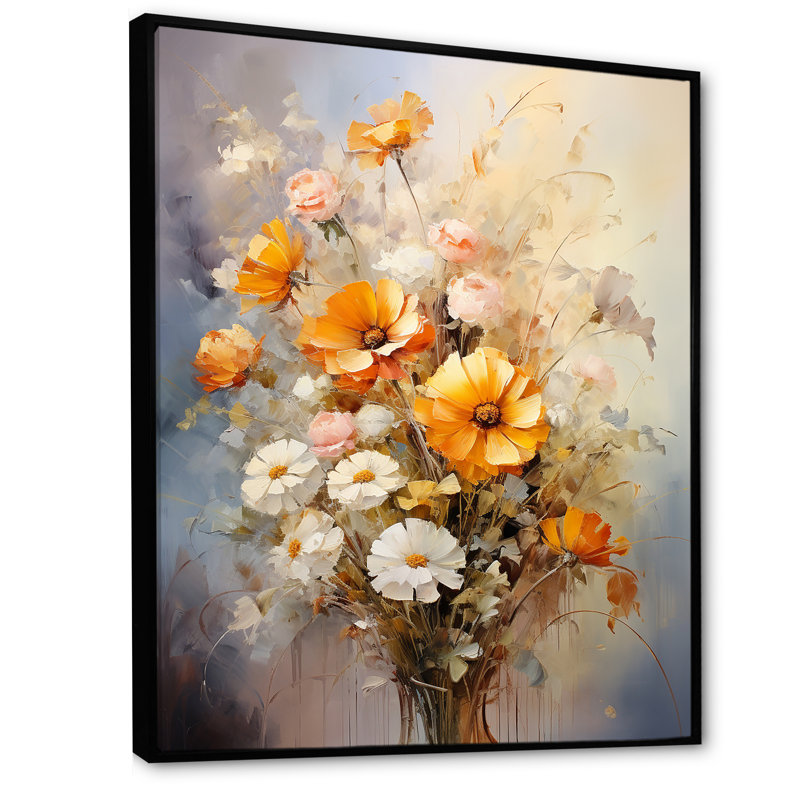 «Darb Beige Sunflowers», impression romantique sur toile, H 44 po x l 34 po x P 1,5 po, Cadre flottant noir