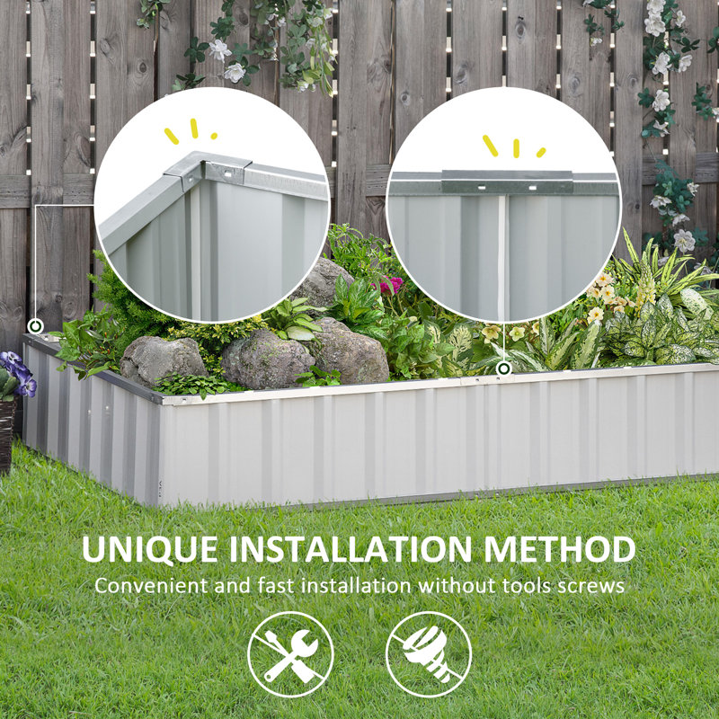 White Galvanized Steel Raised Garden Bed Kit for Vegetables