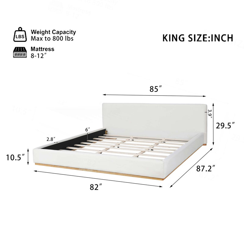 Lit rembourré avec structure en bois massif pour chambre à coucher