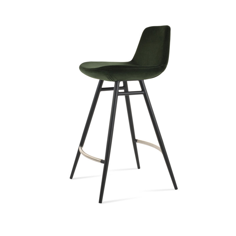Tabouret de bar et de comptoir Pera Galata, Black/SS, Dark Green Velvet, Bar Stool (29" Seat Height)