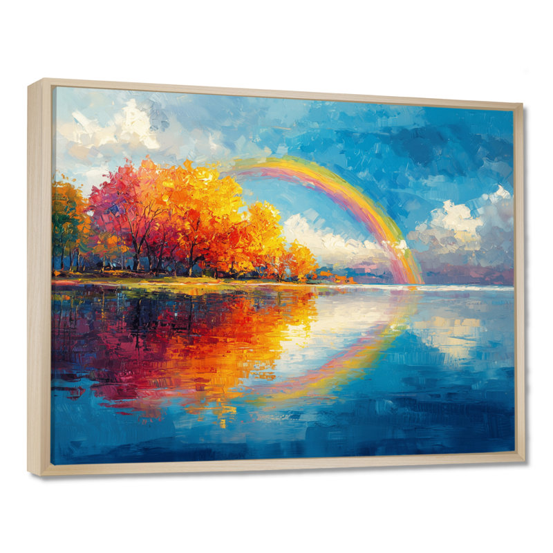 Arc-en-ciel reflété dans le lac - arc-en-ciel, art mural, H 12 po x l 20 po, Cadre crème crème
